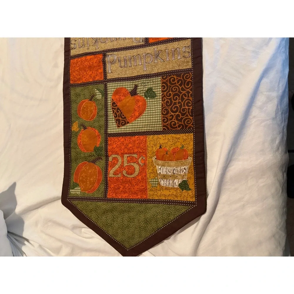 Big Lots Fall Pumpkin Patchwork Table Runner Quilted Harvest Decor 34x12 Orange